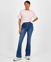 Dollhouse Juniors' Exposed Button Front Seam Flare Jeans