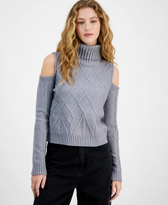 Derek Heart Juniors' Cable-Knit Cold-Shoulder Sweater