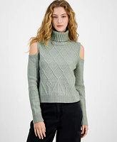 Derek Heart Juniors' Cable-Knit Cold-Shoulder Sweater