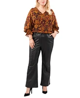 Vince Camuto Plus Size Printed V-Neck Balloon-Sleeve Top