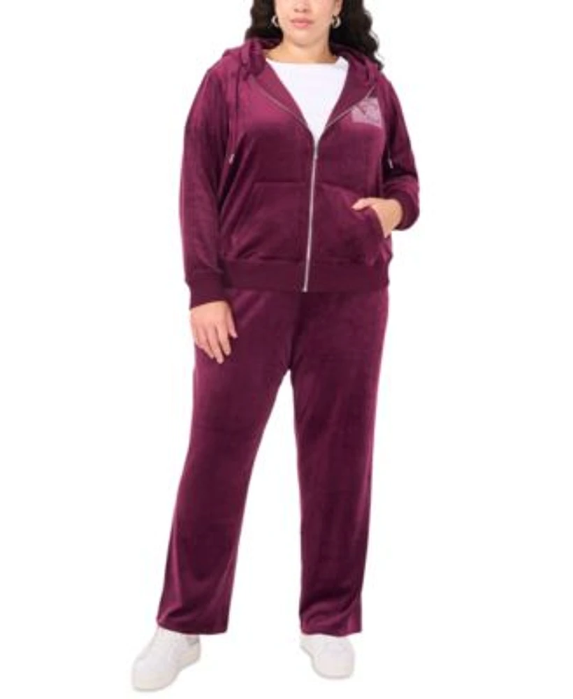 Vince Camuto Plus Size Velour Rhinestone Logo Hoodie Drawstring Waist Straight Leg Pants Created For Macys