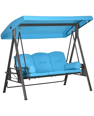 Outsunny 3-Seat Patio Swing w/ Tilt Canopy, Cushions & Cup Tray, Dark Blue