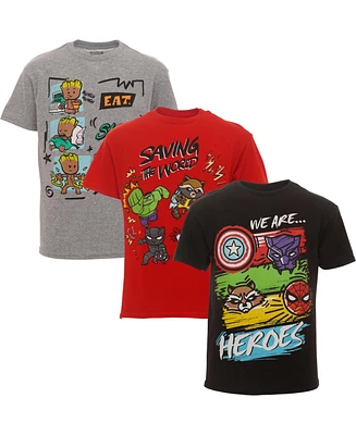 Marvel Big Boys Avengers Spider-Man Spider-Verse Spidey and His Amazing Friends 3 Pack T-Shirts to (2T - 18-20)