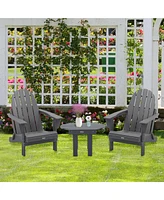 Outsunny 3pc Outdoor Folding Patio Furniture Set, 2 Adirondack Chairs, Table, Dark Grey