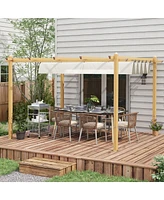 Outsunny 10'x13' Retractable Pergola with Wood Grain Aluminum Frame, Cream