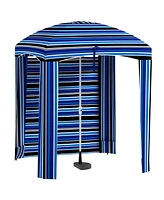 Outsunny Beach Cabana Umbrella with Bag, Windows, Blue Stripe