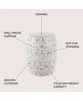 Jonathan Y Chiara 17.5" Terrazzo Ceramic Garden Stool, White/Pink