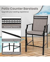 Costway Outdoor Counter Stools Set of 2 with Footrest & Armrests Metal Frame for Backyard