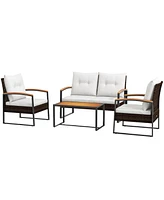 Outsunny 4pc Patio Furniture Set with Loveseat Sofa, Chair, Table, White