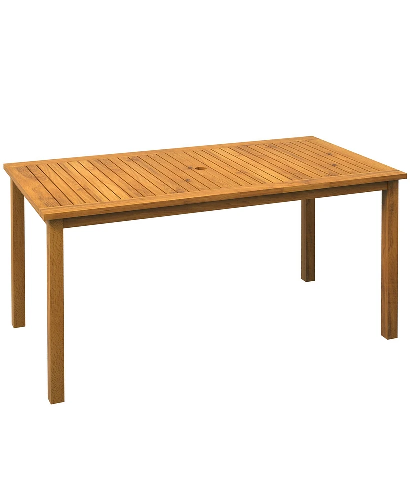 Outsunny Rectangle Patio Table for 6 People, Acacia Wood with Umbrella Hole