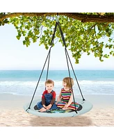 Slickblue Toddler 40 Inches Saucer Tree Swing with Adjustable Hanging Ropes and 900D Oxford Fabric-Forest
