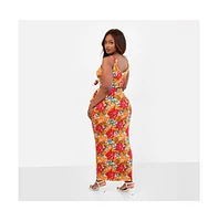 Rebdolls Plus Noemi Tropical Print Bodycon Maxi Skirt