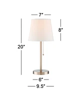 Flesner Modern Accent Table Lamp with Hotel Style Usb and Ac Power Outlet in Base 20" High Brushed Nickel White Empire Shade for Living Room Desk Bedr