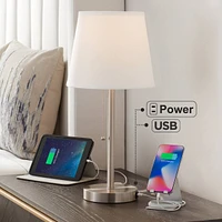 Flesner Modern Accent Table Lamp with Hotel Style Usb and Ac Power Outlet in Base 20" High Brushed Nickel White Empire Shade for Living Room Desk Bedr