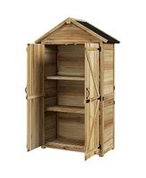 Outsunny Outdoor Storage Cabinet with Asphalt Roof Lockable Doors Natural