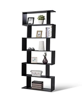 Gymax 6 Tier S-Shaped Bookcase Z-Shelf Style Storage Display Modern Bookshelf