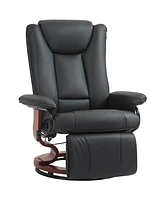 Homcom Swivel Recliner Chair w/ Footrest, Pu Leather Reclining Chair, Black