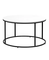 Homcom Black Metal Circle Frame Living Room Table with Smooth White Tabletop Finish