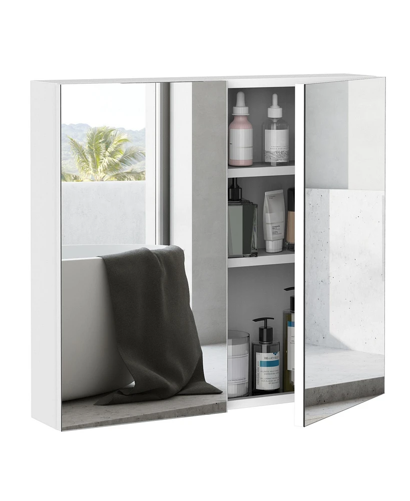 kleankin 2 Door Floating Restroom Bathroom Vanity Mirror W/3-Tier Storage Shelves 24"x22"