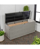 Jonathan Y Nino 59.06" Modern Minimalist Outdoor Faux Wicker Deck and Patio Storage Box, Brown