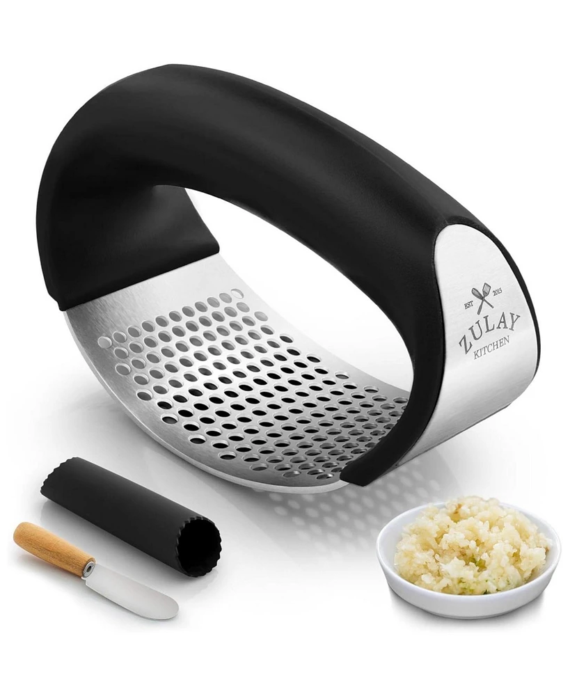 Zulay Kitchen Stainless Steel Garlic Press Rocker Set - Premium Garlic Mincer Garlic Crusher