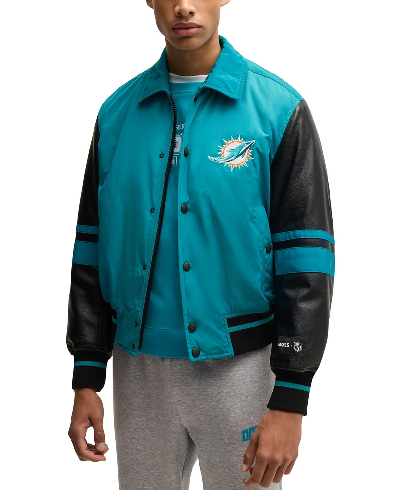 Boss x Nfl Faux Leather-Polyurethane Sleeves Jacket