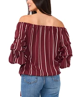 Vince Camuto Women's Striped Off The Shoulder Bubble Sleeve Tie Front Blouse