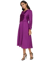 Jessica Howard Petite Cowl-Neck Long-Sleeve Fit & Flare Dress