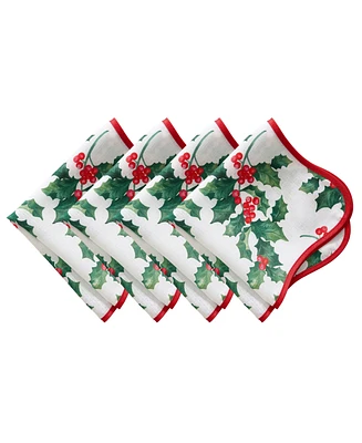 Elrene Classic Holly Scallop Border Napkins 17"x 17", Set of 4