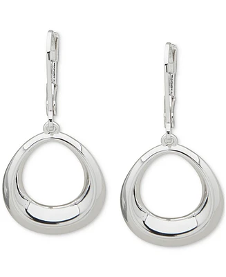 Anne Klein Silver-Tone puffy Bevel Oval Drop Leverback Earrings