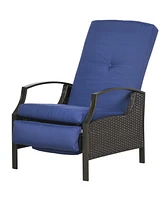Outsunny Outdoor Recliner, Reclining Chair w/ Footrest & Cushions Dark Blue