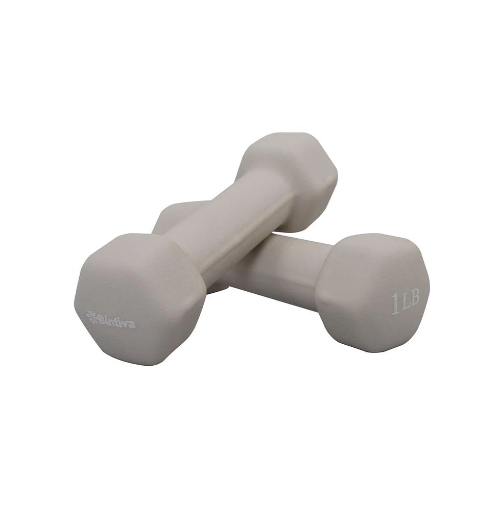 Bintiva Neoprene Hexagon Shaped Dumbbells - Ash - 1lb