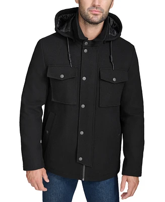 Cole Haan Men's Full-Zip Twill Field Jacket with Removable Hood