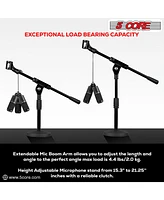 5 Core Desk Microphone Stand Black Pair Adjustable Height 15.3 to 21.25 Inch Extendable Boom Arm Short Desktop Stands • Table Mic Holder Round