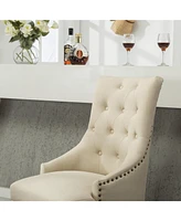 Button Tufted Solid Wood Wingback Hostess Chairs with Nail Heads Set of 2