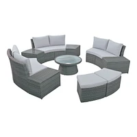 Streamdale Furniture 10-Piece Outdoor Sectional Half Round Patio Rattan Sofa Set, Pe Wicker Conversation Furniture