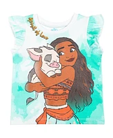 Disney Girls Frozen Moana Princess Tiana Floral Peplum T-Shirt and French Terry Shorts Outfit Set to