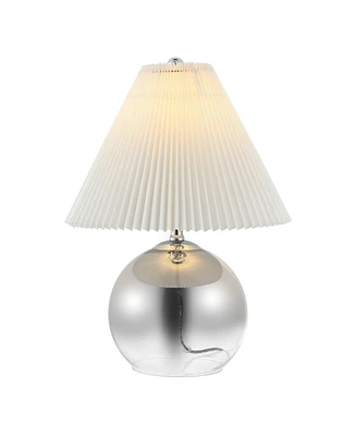 Jonathan Y Louisa 22.5" Mid-Century Modern Round Glass/Iron Pleated Shade Led Table Lamp, Smoke Gradient/Chrome