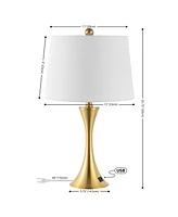 Jonathan Y Bennett 22.75" Modern Glam Iron Hourglass Led Table Lamp with Usb Charging Port, Nickel (Set of 2)