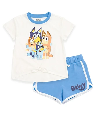 Bluey Toddler Girls T-Shirt and French Terry Dolphin Shorts Outfit Set to (2T - 10-12)