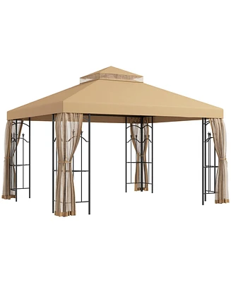 Outsunny Decorative Outdoor Gazebo with Corner Shelves, Brown