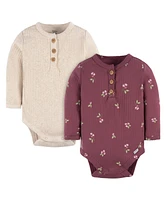 Gerber Baby Girls Henley Long Sleeve Bodysuits, 2-Pack