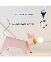 Jonathan Y Penelope 11.75" Modern Industrial Iron Feline Led Kids' Lamp, Pink