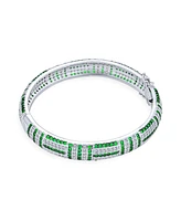 Bling Jewelry Art Deco Style Green Cubic Zirconia Cz Dome Statement Bangle Bracelet For Women Brass