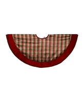 Kurt Adler Dupion Plaid with Velvet Tree Skirt, 48 Inches