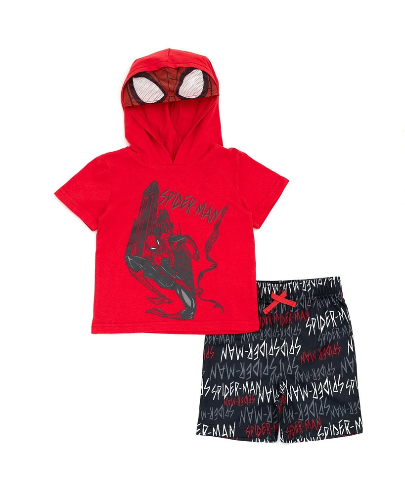 Marvel Toddler Boys Spider-Man Cosplay T-Shirt and Mesh Shorts Outfit Set to - Spider