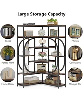 Tribesigns 7-Shelf Corner Bookshelf, Large Modern Bookcase, Tall L-shaped Shelf Stand Display Rack with Storage, Metal Frame for Living