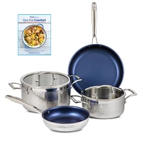 Blue Jean Chef -Piece Stainless Steel Cookware Set, Hammered Finish, Tri-Ply Construction Clad Cookware, Nonstick Induction