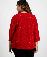 Jm Collection Plus Disco Dot Jacquard Top, Created for Macy's