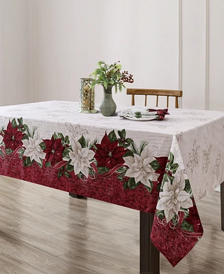 Elrene Clarette Poinsettia Holiday Fabric Rectangle Tablecloth